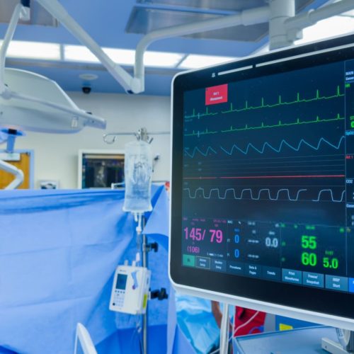 Hospital monitor displaying vital signs heart rate, blood p Hospital monitor displaying vital signs heart rate, blood p
